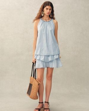 Fabrique Hazel Boho Embroidery Jacquard Halterneck Sleeveless Top And Trousers Set - Blue