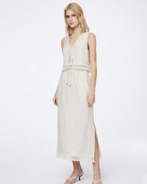 Fabrique Velia Fringed Vest Set - White