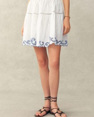 Fabrique Maggie Embroidery Resort Wear Tiered Skirt With Safety Shorts - Natural