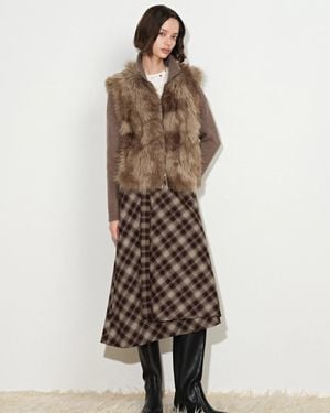 Fabrique Gianna Knit Panel Faux Fox Fur Jacket - Natural
