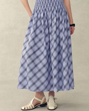 Fabrique Crystal Smocked A Line Plaid Skirt - Blue