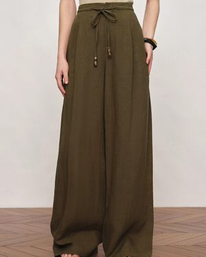 Fabrique Perla Beaded Drawstring Wide Leg Trousers - Green