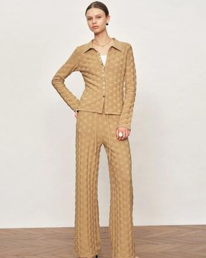 Fabrique Elowen Plaid Textured Knit Cardigan - Natural