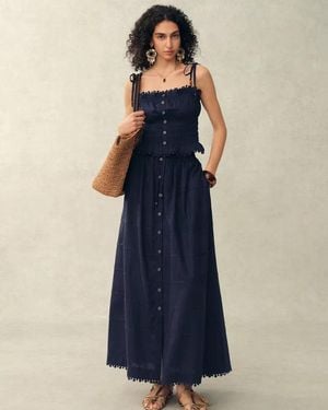 Fabrique Siena Smocked Tie Front Bandeau Top And Maxi Skirt Set - Blue