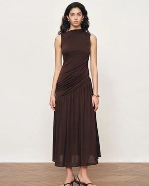 Fabrique Avery Asymmetrical Ruched Sleeveless Dress - Multicolor