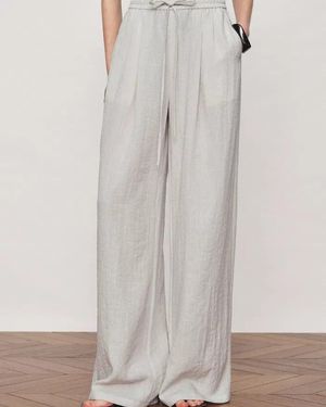 Fabrique Eva Ivory Ruched Drawstring Wide Leg Casual Trousers - Grey