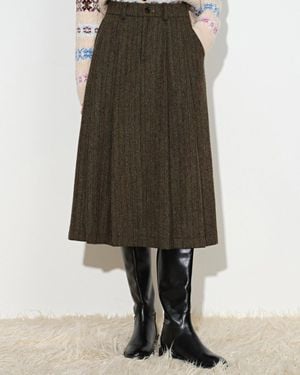 Fabrique Camber Pleated Herringbone Midi Skirt - Green