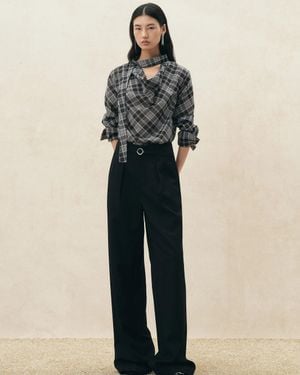 Fabrique Fern Plaid Scarf Tie Blouse - Natural