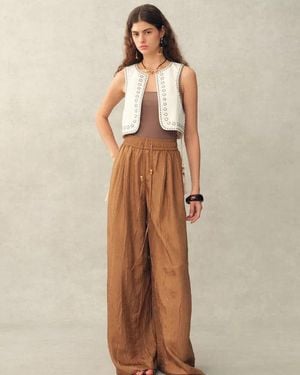Fabrique Charlie Boho Mother Of Pearl Studded Side Tassel Tie Vest Top - Natural