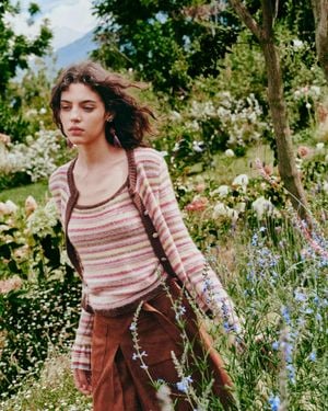 Fabrique Leila Striped Cardigan And Camisole Set - Green