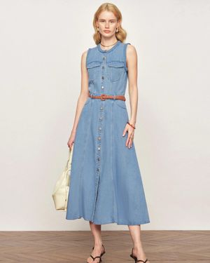 Fabrique Nova Woven Strap Detail Sleeveless Denim Dress - Blue