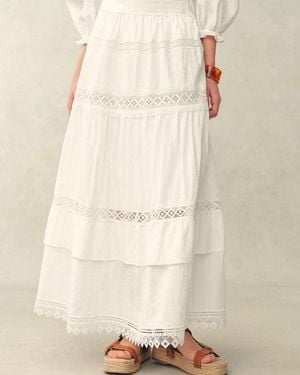 Fabrique Iris Mix Embroidery Lace Patchwork Maxi Skirt - Natural