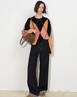 Fabrique Monica Space Dyed Argyle Jumper - Orange