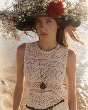 Fabrique Beatrice 3D Floral Openwork Top - Brown