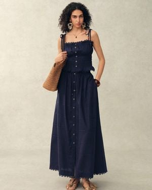 Fabrique Siena Smocked Tie Front Bandeau Top And Maxi Skirt Set - Blue