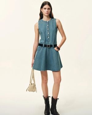 Fabrique Lisa Lower Waist Belted Sleeveless Dress - Blue