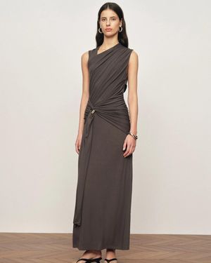 Fabrique Delilah Asymmetric Draped Sleeveless Dress - Natural