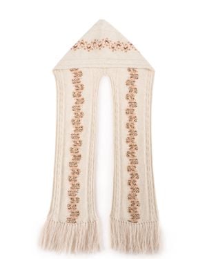 Fabrique Audrey Fair Isle Fringed Hooded Scarf - Natural