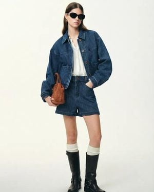 Fabrique Colette Striped Washed Patch Pocket Jacket And Shorts - Blue