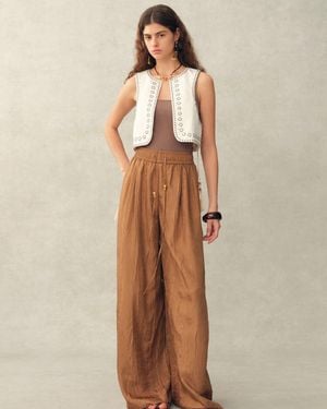 Fabrique Charlie Boho Mother Of Pearl Studded Side Tassel Tie Vest Top - Natural