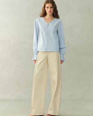 Fabrique Janus Lace-Trim V-Neck Shirt - Green