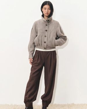 Fabrique Hazel Textured Harrington Cropped Jacket - Natural