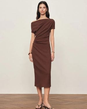 Fabrique Hazel Asymmetric One Shoulder Dress - Brown
