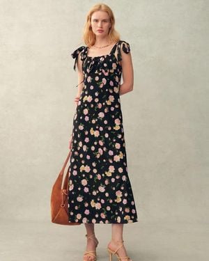 Fabrique Anais Tie Strap Peony Hand Painted Floral Dress - Natural