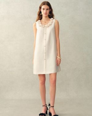 Fabrique Yazmin 3D Floral Neckline Dress - Natural