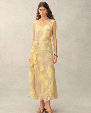 Fabrique Calista Handpainted Floral Sleeveless Dress - Natural