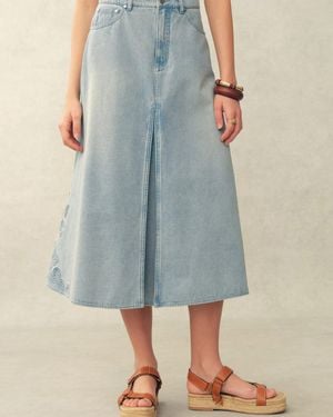 Fabrique Michel Embossed Flowers Midi Skirt - Blue