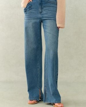 Fabrique Margaux 3D Floral Slit Jeans - Blue