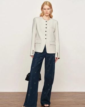 Fabrique Celia Round Neck Suit Blazer - Gray