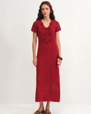 Fabrique Golf Floral Crocheted Knit Dress - Red