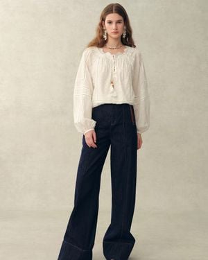 Fabrique Amaya Puff-Sleeve Long Sleeve Top - Blue