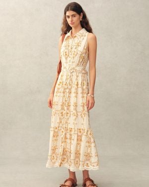 Fabrique Wendy Floral Embroidery Belted Sleeveless Dress - Natural