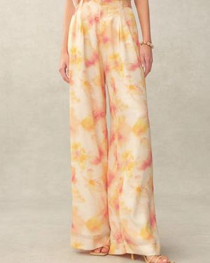 Fabrique Bella Handpainted Floral Wide Leg Pants - Natural