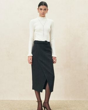 Fabrique Lieve Ruffle Trimmed Fitted Turtleneck Top - Natural