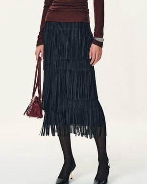 Fabrique Hilda Ruched Asymmetric Fringe Skirt - Blue