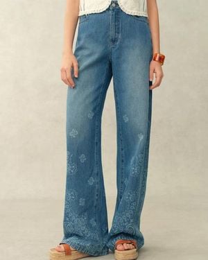 Fabrique Echoes Hand-Painted Paisley Jeans - Blue
