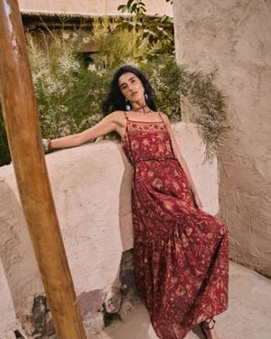 Fabrique Jules Handpainted Persian Floral Cami Dress - Red