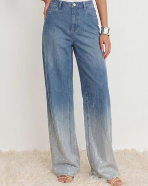 Fabrique Elara Rhinestone Straight Leg Jeans - Blue