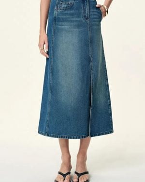 Fabrique Elaria Asymmetric Front A Line Side Slit Denim Skirt - Blue