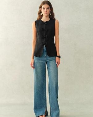 Fabrique Becky Bow Tie Sleeveless Vest Top - Blue