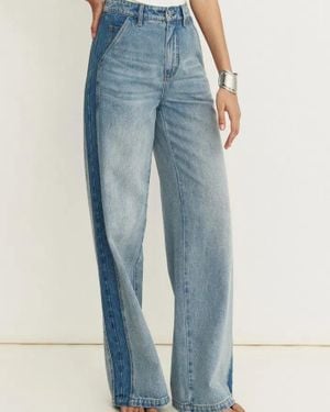 Fabrique Clarisse Two Tone Mixed Fabric Jeans - Blue