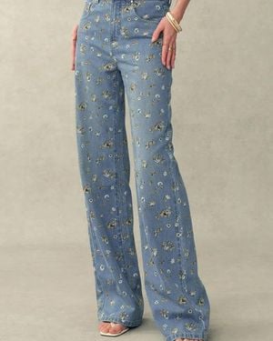 Fabrique Dorel Floral Print Straight Leg Jeans - Green