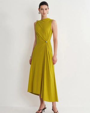 Fabrique Kiki Mustard Asymmetric Knot Sleeveless Dress - Multicolor