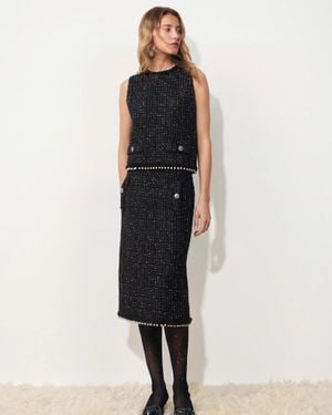 Fabrique Catherine Pearl Embellished Tweed Vest - Natural
