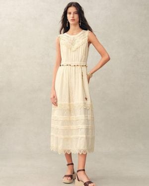 Fabrique Luna Eyelet Lace Embroidered Sleeveless Dress - Natural