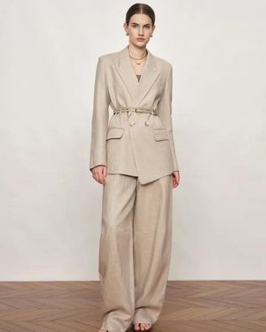 Fabrique Charlie Deconstructed Asymmetric Double-Belt Blazer And Pants - Natural